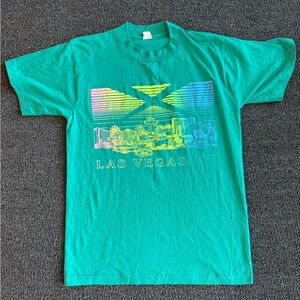Vintage Las Vegas T Shirt Medium Green Single Stitch 80s 90s Gambling Casino